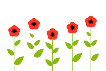 Red poppy flower single bouquet illustration vector spring poster. Red poppy flower pattern. - obrazy, fototapety, plakaty