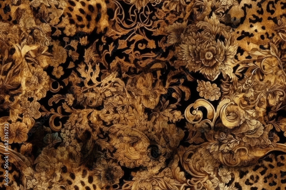 Wall mural leopard baroque background. Generative AI