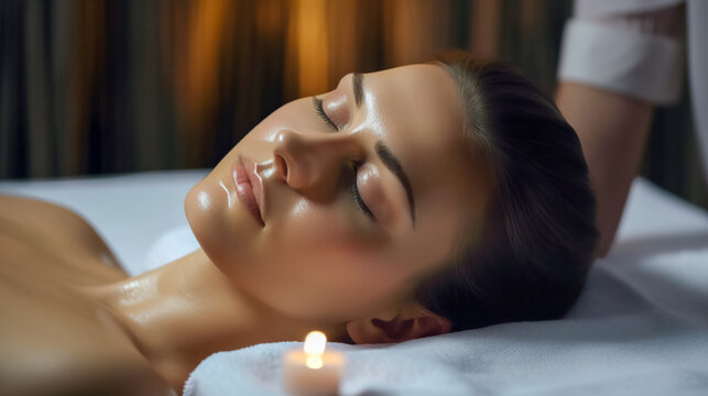 Beautiful young woman having massage in spa salon. digital ai art