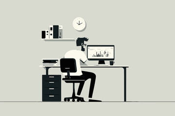 Мan trader at the computer analyzes the data. flat style