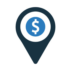 money, pin, location pin, bank location icon