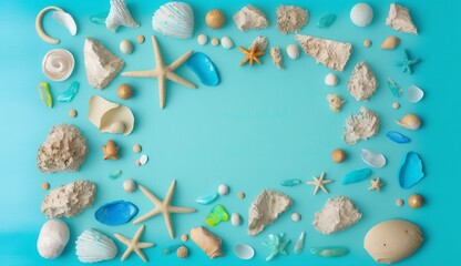 Fototapeta na wymiar Summer Seashell Background with Space for Copy