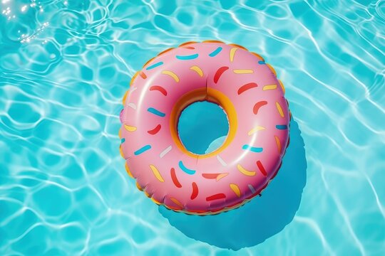 Donut Shaped Inflatable Circle Floats In The Pool Top View