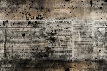 BLACK AND WHITE TEXTURED PATTERN, OLD NEWSPAPER BACKGROUND, BLANK GRUNGE PAPER TEXTURE. Generative AI