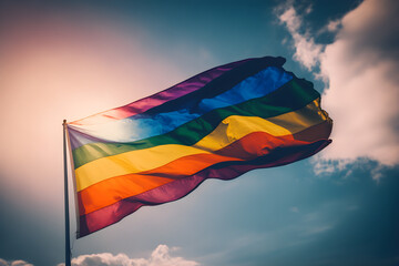 LQBTQIA+ rainbow flag flying in the wind - generative ai