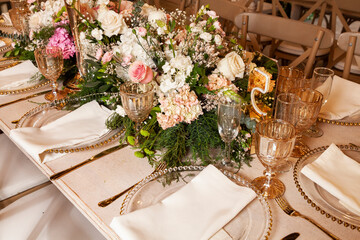 Reception Hall Decorated For Social Events - Table Settings