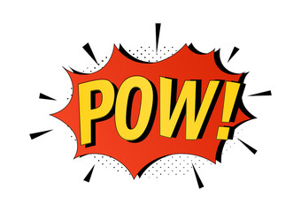 Retro speech bubble pow. Sticker for social networks and messengers. 80s and 90s. Red cloud with text and inscription. Design for comic page. Cartoon flat vector illustration