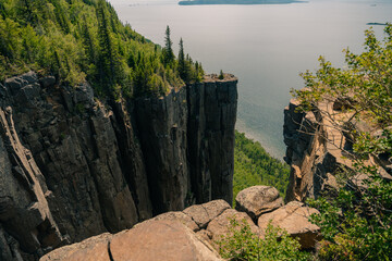 Elevator rock formations at the top of the sleeping giant in Sleeping Giant Provincial Park,...