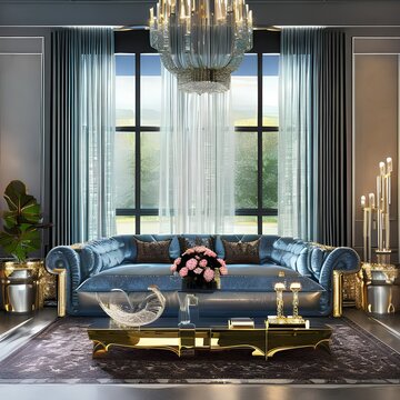 A glamorous living room with glitzy furnishings and a chic design2, Generative AI