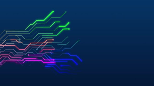 Fondo de tecnolog&iacute;a abstracta animada. datos, concepto de alta tecnolog&iacute;a. l&iacute;neas de circuitos, multicolor espacio virtual. Dise&ntilde;o de gr&aacute;ficos de movimiento de animaci&oacute;n, metraje tel&oacute;n de fondo.