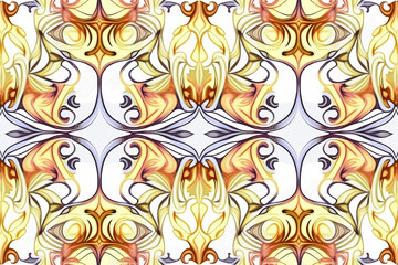 Seamless pattern in art nouveau style in brown and purple on a white background.. Generative AI.
