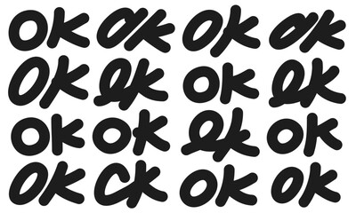 太い線で描かれた承認を意味する英文字のセット/16種類