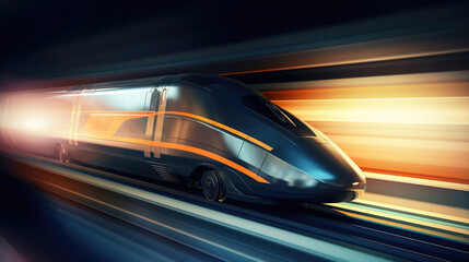 Fototapeta na wymiar fast moving contemporary train, generative AI