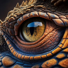 Fototapeta premium A dragon's eye is shown with a mountain in the background Generative ai