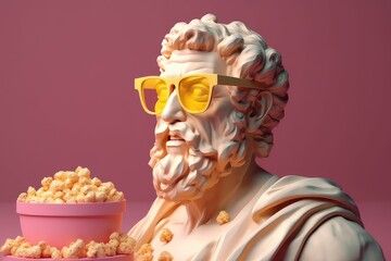 Sculpture of greek god Zeus head in glasses. Creative. Pastel background. Generative AI. - obrazy, fototapety, plakaty