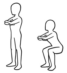 スクワットする人、シルエット