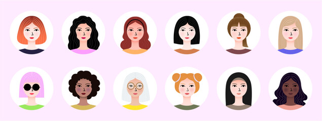 Women avatar icons. characters for social media and networking, user profile, website and app design and development, and user profile icons. Flat design. Vector illustration.	