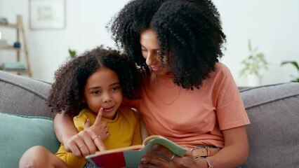 Book, math and mother and child reading, learning and studying for education. Study, mathematics and mom and girl counting, teaching numbers and calculations together from a notebook at home - Powered by Adobe