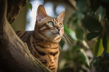 Obraz premium Majestic Bengal Cat with Striking Rosettes, created with Generative AI technology