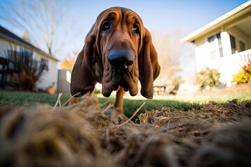 Noble Bloodhound with Wrinkled Face and Long Ears, created with Generative AI technology - obrazy, fototapety, plakaty