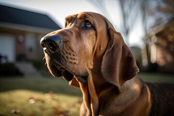 Noble Bloodhound with Wrinkled Face and Long Ears, created with Generative AI technology
