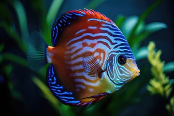 Graceful Discus Fish Gliding Through a Lush Aquarium, created with Generative AI technology