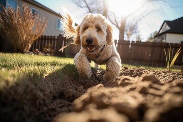 Cheerful Goldendoodle, created with Generative AI technology