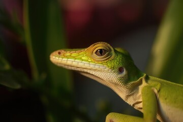 Fototapeta premium Agile Green Anole, created with Generative AI technology