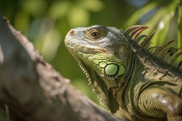 Fototapeta premium Impressive Green Iguana, created with Generative AI technology