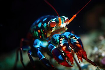 Mesmerizing Peacock Mantis Shrimp Displaying Colors, created with Generative AI technology