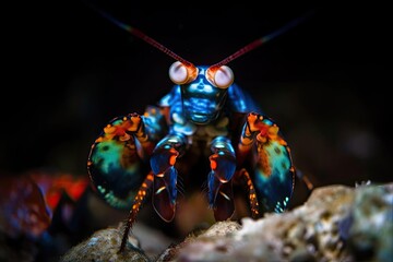 Mesmerizing Peacock Mantis Shrimp Displaying Colors, created with Generative AI technology