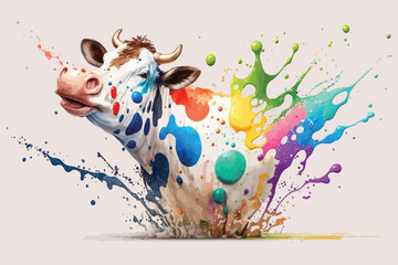 Cow Illustration Vector, Digital Watercolor Painting Style Graphic Design.