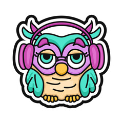 vector illustration of cute owl wearing headphone