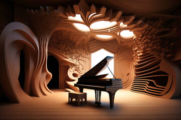 A piano in a stylish room - generative AI