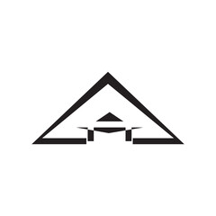 pyramid and letter M house logo.