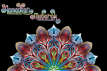 Beautiful ramadhan mubarok lettering typography design with colourful mandala circle gradient line art