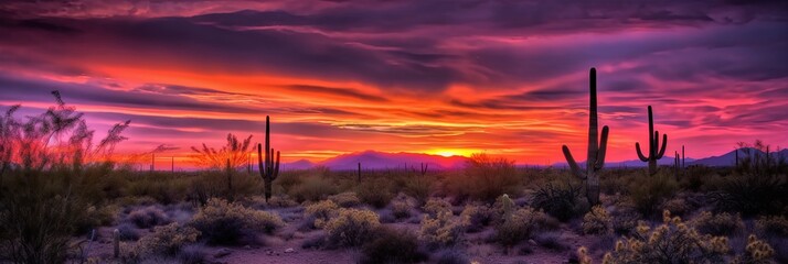 Arizona desert sunset colorful panoramic extra wide landscape environmental image