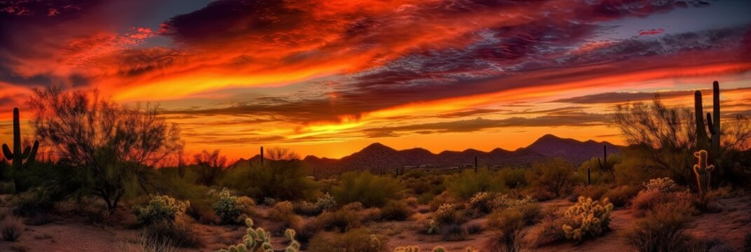 Arizona desert sunset colorful panoramic extra wide landscape environmental image