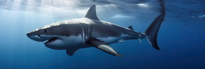 Obraz premium great white shark swimming underwater in the ocean