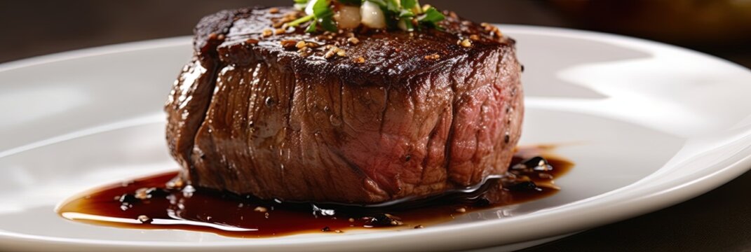 A perfectly grilled rare filet mignon steak