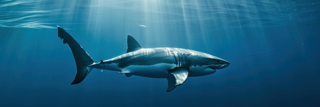 Great White Shark Swimming Underwater In The Ocean