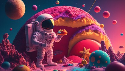 astronaut on candy planet digital art illustration, Generative AI