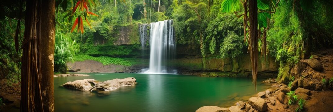 gorgeous lush tropical waterfall
