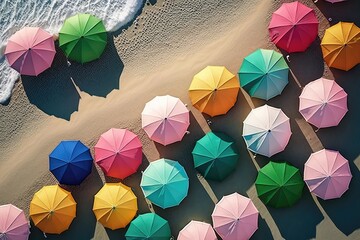 Colourful Umbrellas on the Beach - Generative AI
