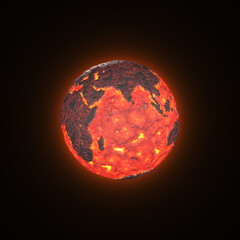 The end of the world. The dead world. Earth crust dry destroy and burn. Burning of lava or magma in black background. Global warming, greenhouse effect, energy crisis. clipping path. 3D Illustration.