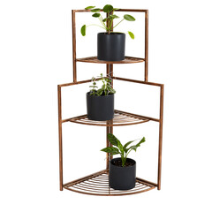 Product Photo of Folding Vintage Plant Stand in Metal Front View. No Background.