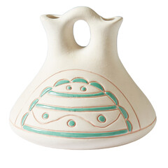 Traditional Navajo Handmade Ceramic Wedding Vase. White ceramic piece with turquoise design....
