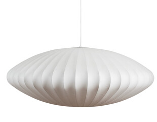 1952 Large Saucer Bubble Pendant Lamp. Mid-Century Modern lighting. White hanging lamp with no background.