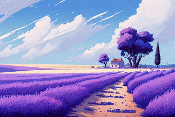 Beautiful Lavender Field, Spring Season, Generative Ai
