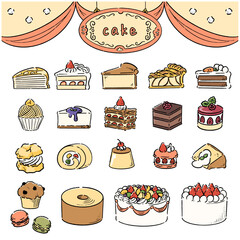 手描きのかわいいケーキセット